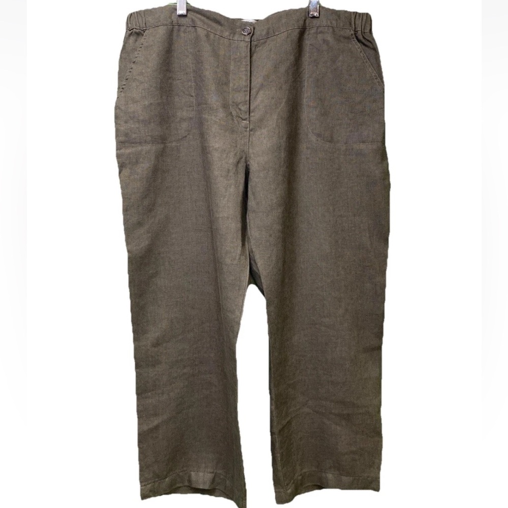 TravelSmith 100% Linen Size 16 Straight Leg Pants Pocket Elastic Waist - Picture 6 of 6
